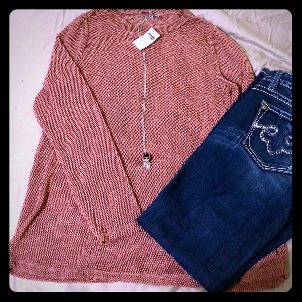 Charlotte Russe mesh sweater medium peach silver